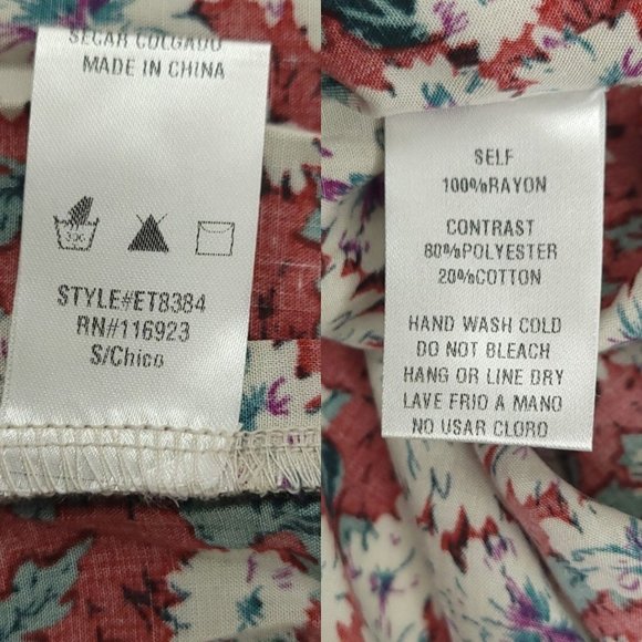 Easel Long Sleeve Knit Floral Tunic Top Womens Size Small Tie Sleeves Gray Red - Picture 12 of 13